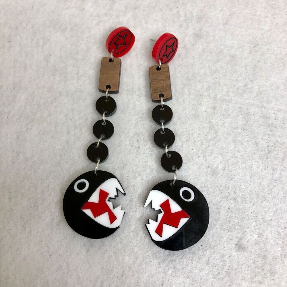 Super Mario Chain Chomp Dangle Earrings - Picture 2 of 4